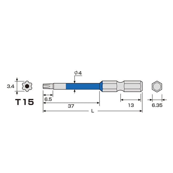 Anex Stool T15X65 Color Bit Hex Lobe Single Head Tool with Hole Actx-1565