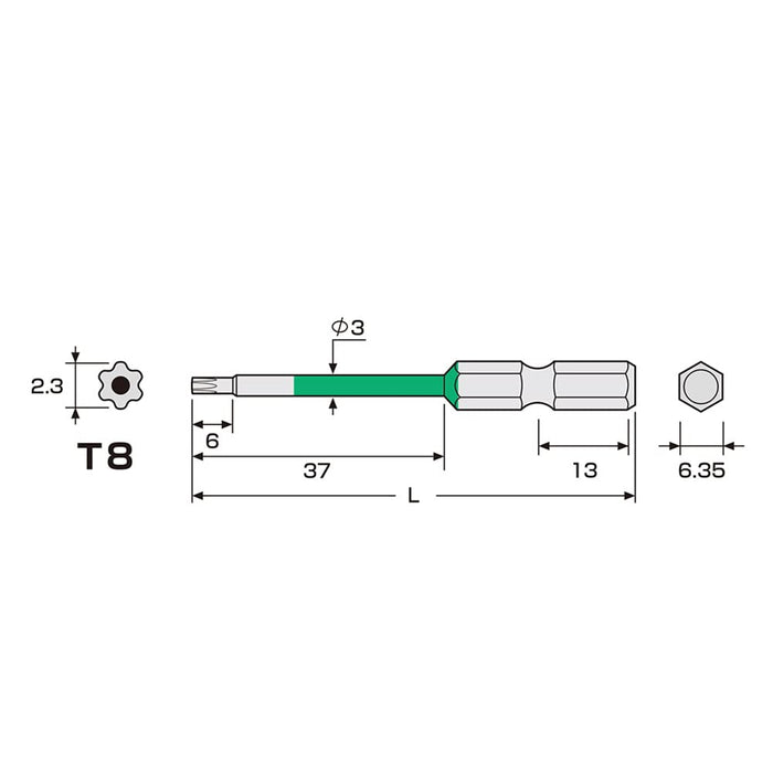 Anex T8X65 彩色鑽頭六角凸角單頭帶孔 Anex 工具