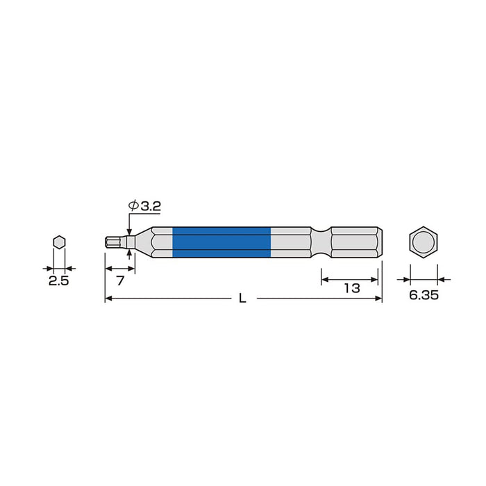 Anex 2.5mm x 65 彩色六角扳手单头 ACHX-2565