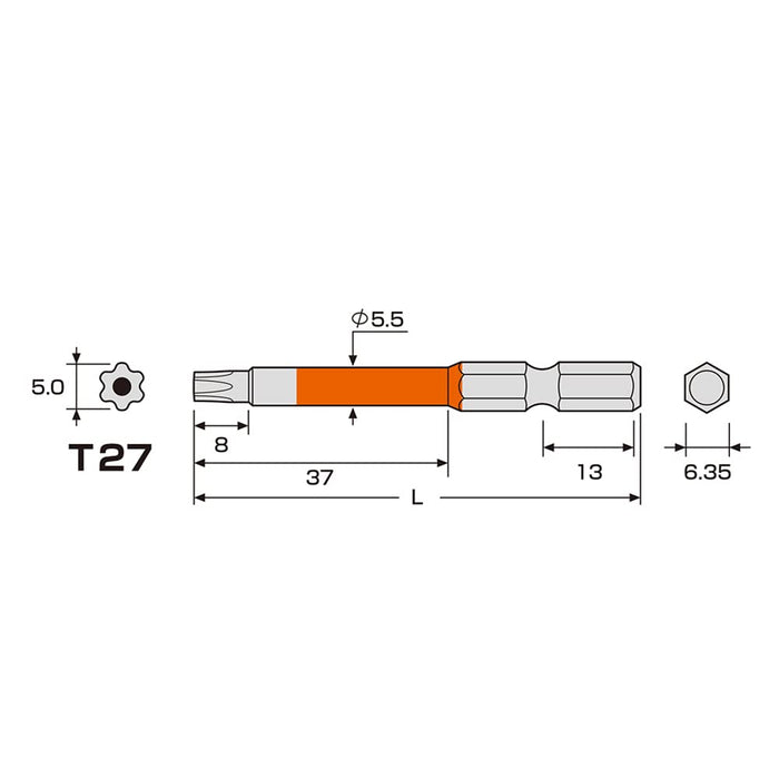 Anex T27X65 Hexlobe Single Head Color Bit Anex Tool Actx-2765