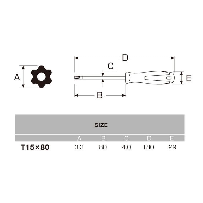 Anex T15X80 Driver Hex Lobe Tool with Holes - No.6300