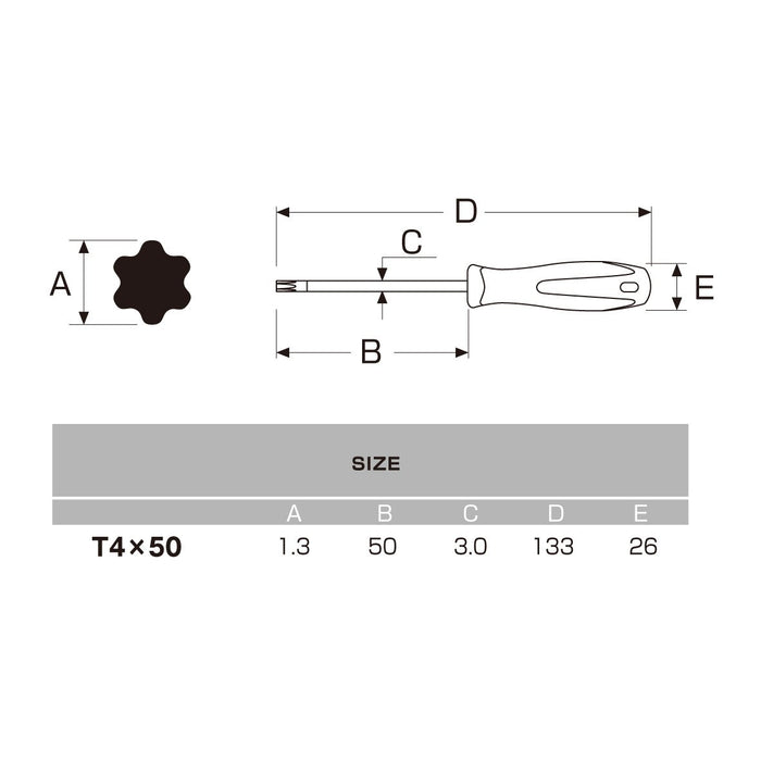 Anex No. 6300 Annex Tool T4X50 Driver Hexlobe without Hole