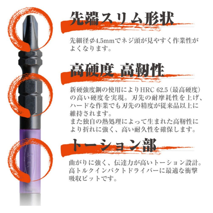 Anex 凳子 Kuroryu 細長雙頭堅固鑽頭 +2x85 2 件套配件 Abrs-2085