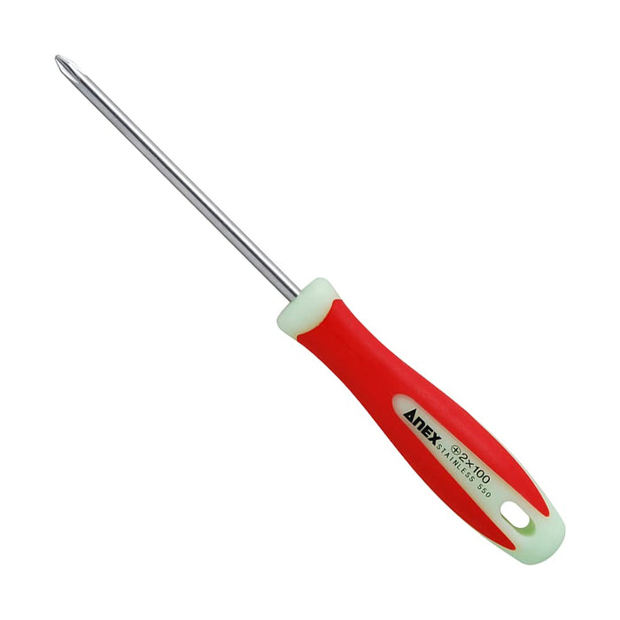 Anex Stainless Steel Screwdriver with Luminous Handle +2x100 No.1505