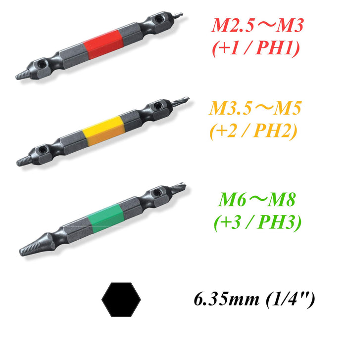 Anex Tool 3-Piece Stainless Steel Screw Removal Bit Set M2.5~8 With Case