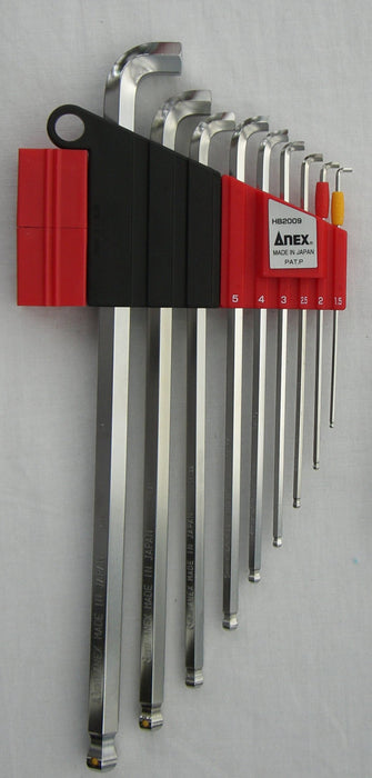 Anex 9-Piece Slim Wrench Set with Ball Point Mag Catch Holder 1.5-10mm