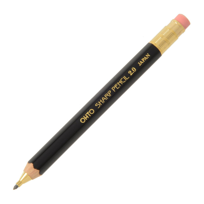 Ohto Black Mechanical Pencil 2.0 with Wooden Shaft and Eraser - Aps-680E-Bk