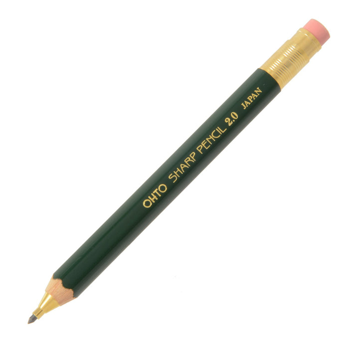 Ohto 2.0 Green Mechanical Pencil with Wooden Shaft and Eraser Aps-680E-Gn