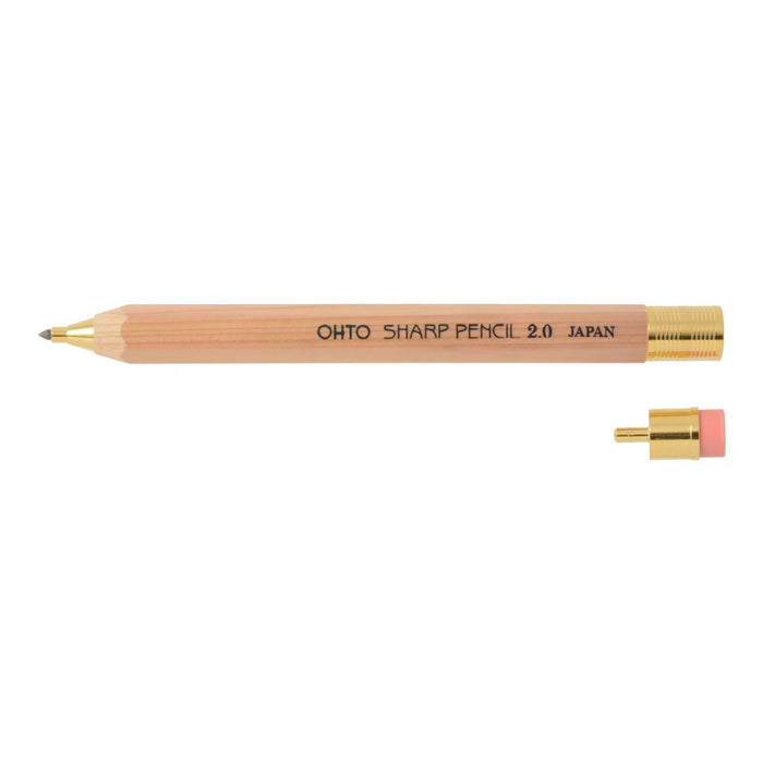 Ohto 2.0 Mechanical Pencil - Natural Wooden Shaft with Eraser Aps-680E-Nt