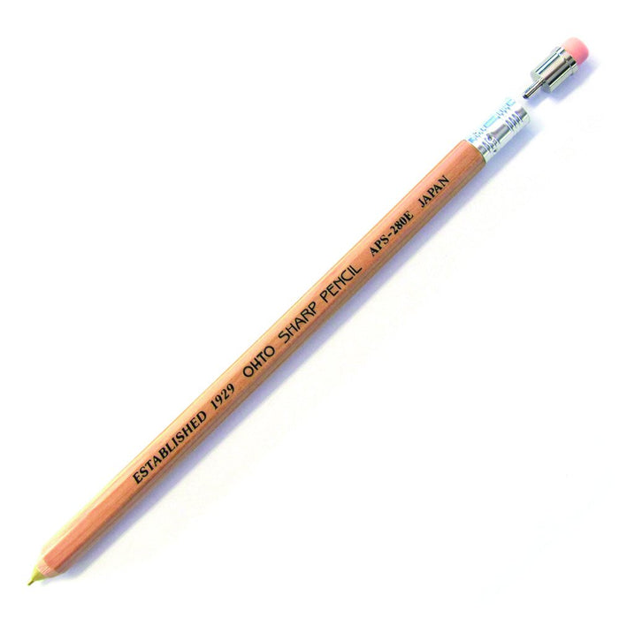 Ohto Aps-280 Mechanical Pencil with Eraser - Natural Wooden Shaft