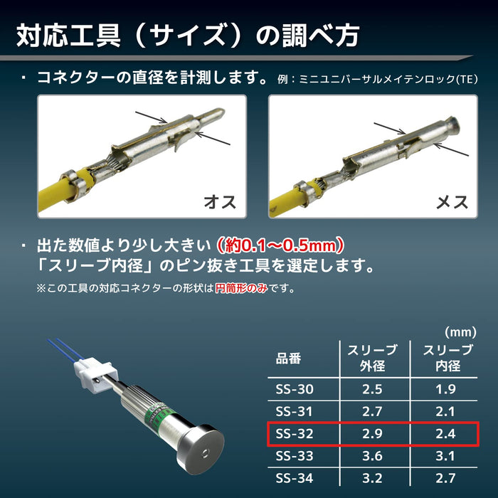 工程师品牌 SS-32 针拆卸工具外壳连接器，带 Φ2.9 毫米尖端