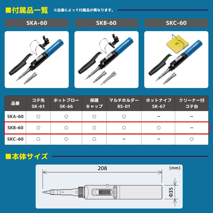 Engineer Skb-60 燃气烙铁，带烙铁头、热风支架和热刀