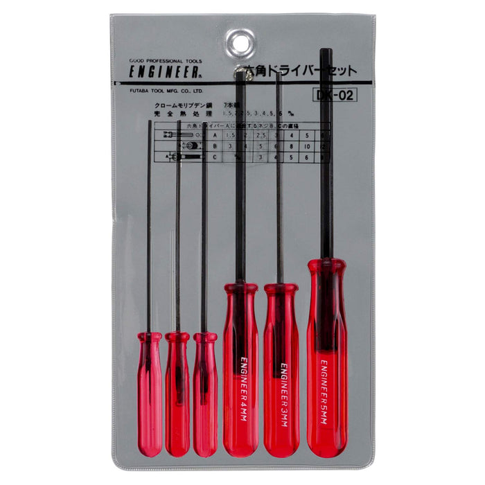 Engineer DK-02 Hexagonal Screwdriver Set of 6 Red - Sizes 1.5 to 5mm