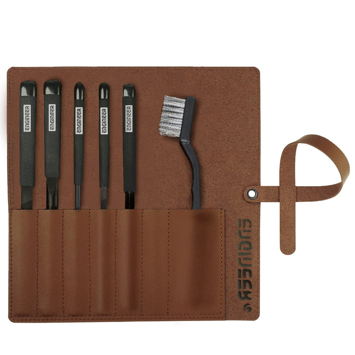 Engineer Medium Grit Jet Black File Set of 5 with Leather Case