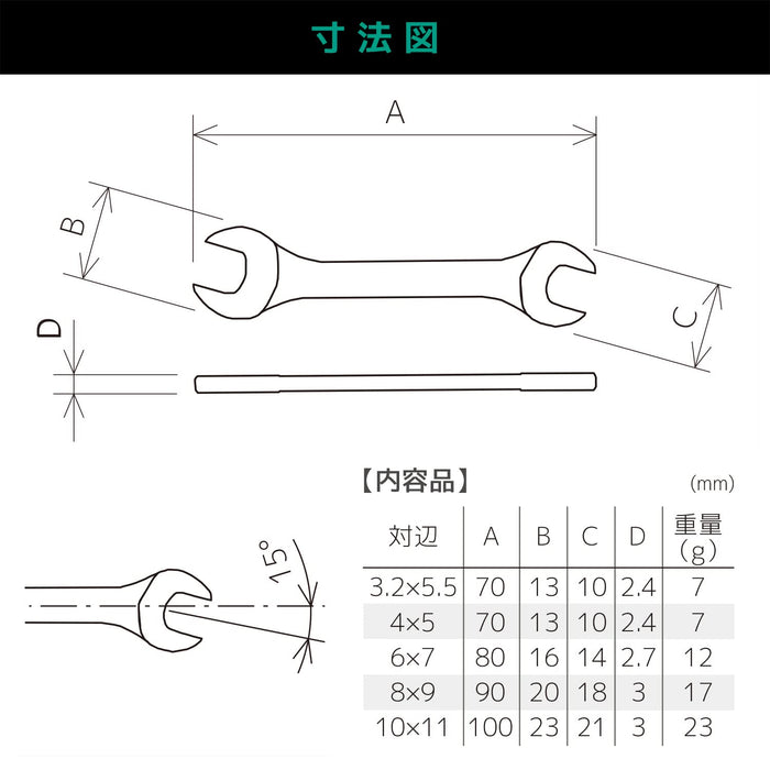 Engineer Brand Ts-05 开口扳手套装 5 件套优质工具