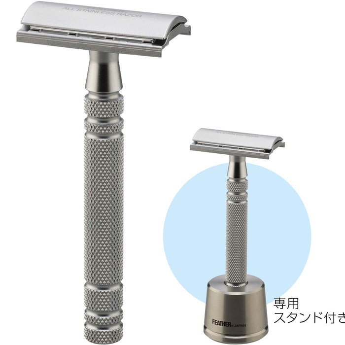 Feather Safety Razor - High Quality Stainless Steel Men's Razor with Stand and 2 Blades Made in Japan