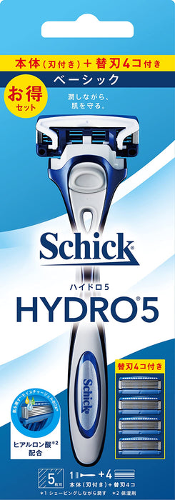 Schick Hydro 5 Combo Pack - Holder with Blade 4 Replacement Blades Skin Guard Blue