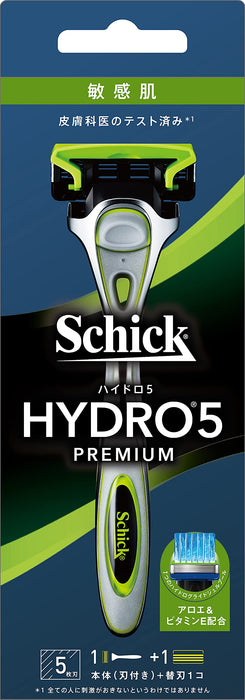 Schick Hydro 5 Premium Holder with 1 Replacement Blade Skin Guard for Sensitive Skin Green