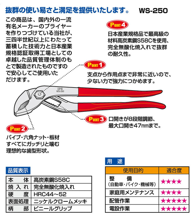 Igarashi Plyer 250mm Water Pump Pliers with Spring Made in Japan