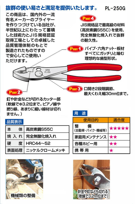 Igarashi Plyer 250mm Combination Pliers with Grip Made in Japan - Tsubame Sanjo