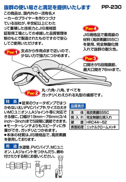 Igarashi Plyer 230mm 管鉗 日本製造 PP-230 型號來自 Tsubame-Sanjo