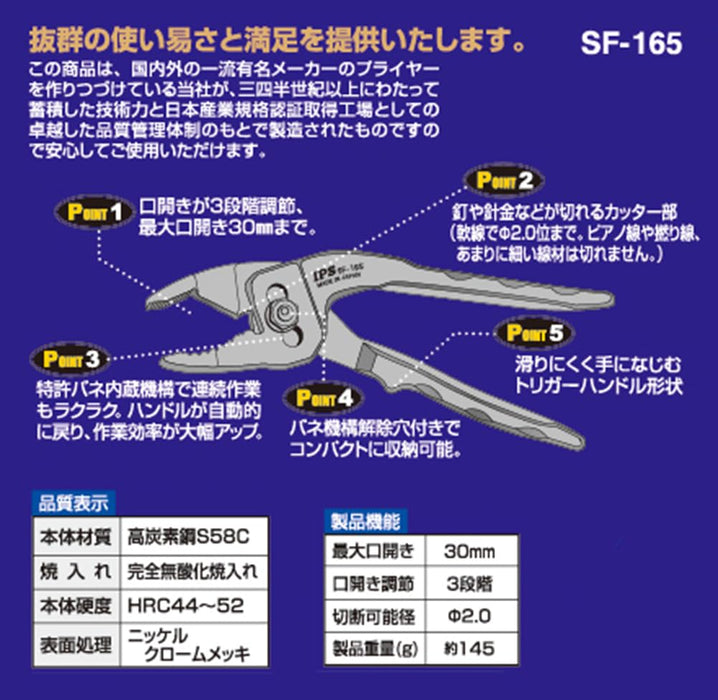 Igarashi Plyer SF-165 Trigger Knurled 165mm Made in Japan Tsubame Sanjo