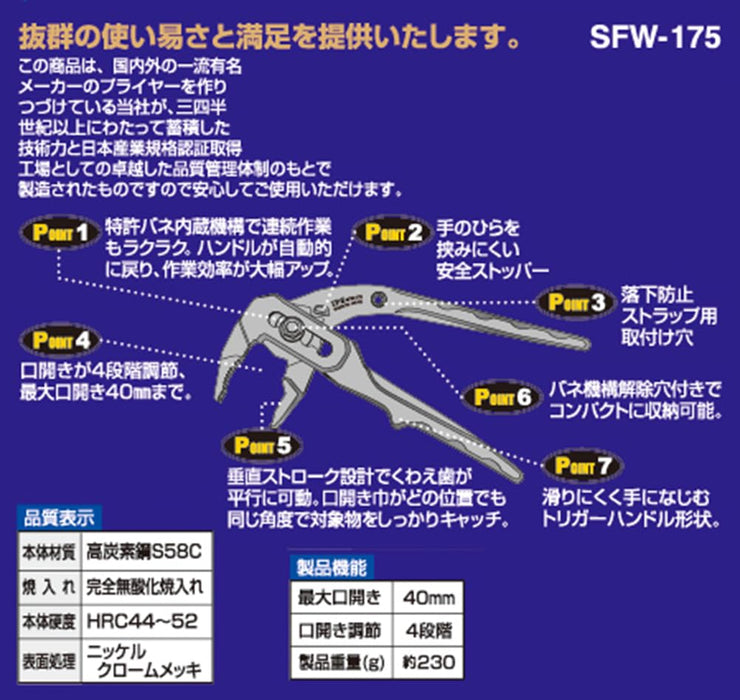 五十嵐 Plyer 175 mm Toji Pla 扳機水滾花 SFW-175 日本製