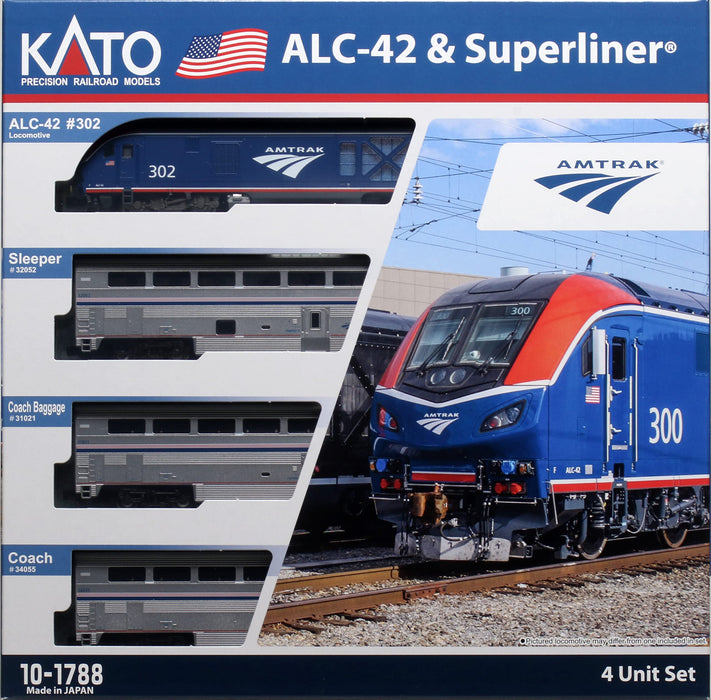 Kato 10-1788 N Gauge Amtrak Alc-42 Super Liner 4 節車廂鐵路模型套裝