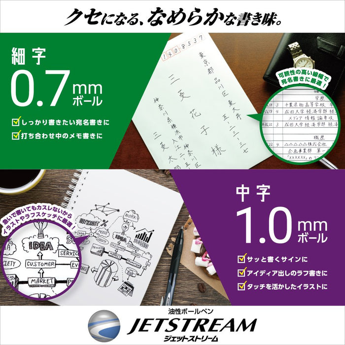 Mitsubishi Pencil Jet Stream 3-Color 0.7 Ballpoint Pen Transparent Black Easy to Write