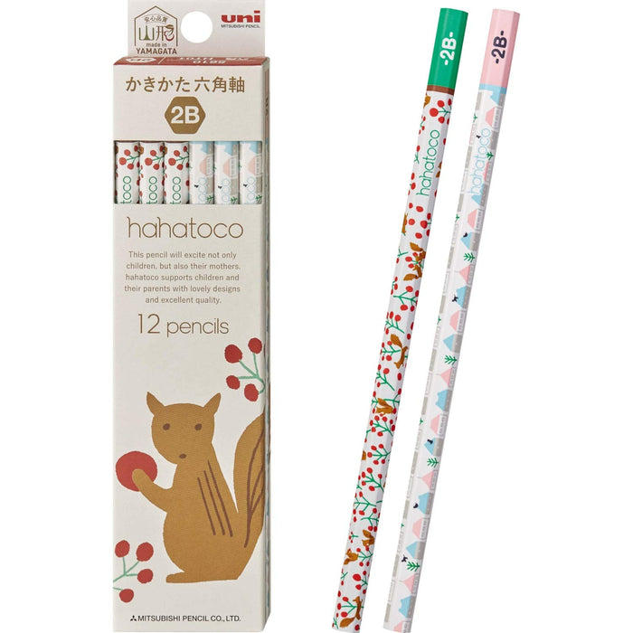 Mitsubishi Pencil Hahatoko HT01 Drawing 2B Pencil Squirrel & House Design 1 Dozen