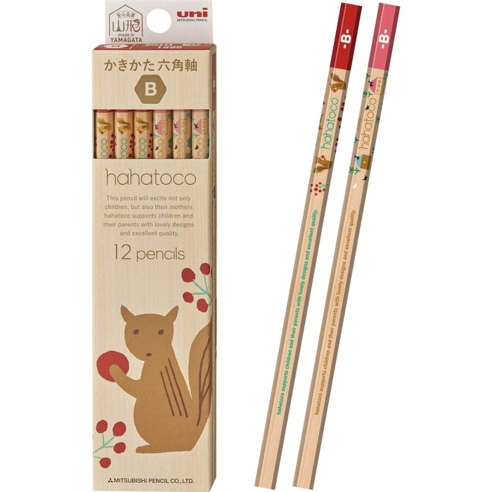 Mitsubishi Pencil Hahatoko Wooden Drawing Pencil HT02 B Squirrel & House 1 Dozen