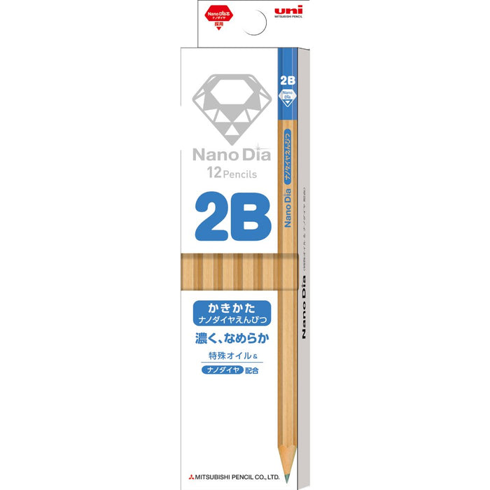 Mitsubishi Pencil 2B Nano Diamond Wooden Drawing Pencils Blue Pack of 12 for Elementary Students