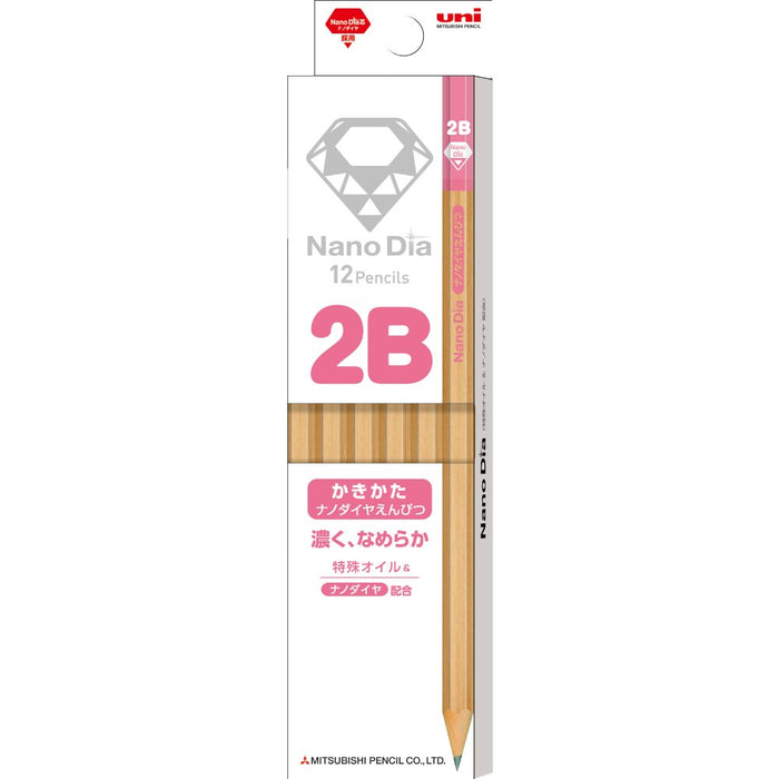 Mitsubishi Pencil 2B Nano Diamond Drawing Pencils Wooden Shaft Pink 1 Dozen for Students