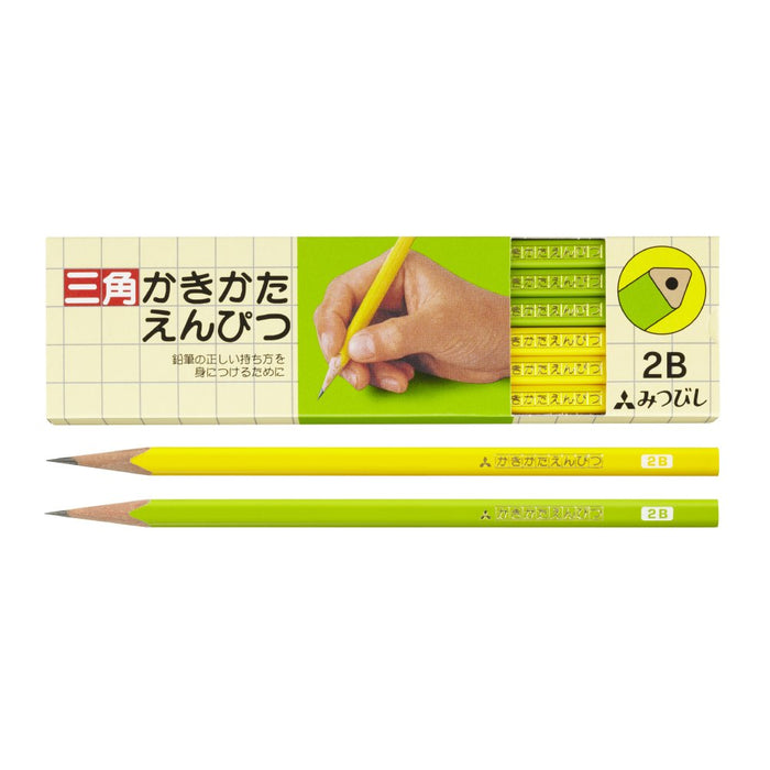 Mitsubishi Pencil 2B Drawing Pencil with Triangular Shaft Yellow Green Pack of 12