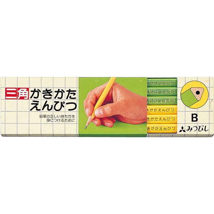 Mitsubishi Pencil Triangular Shaft B Yellow Green Drawing Pencil 1 Dozen Pack