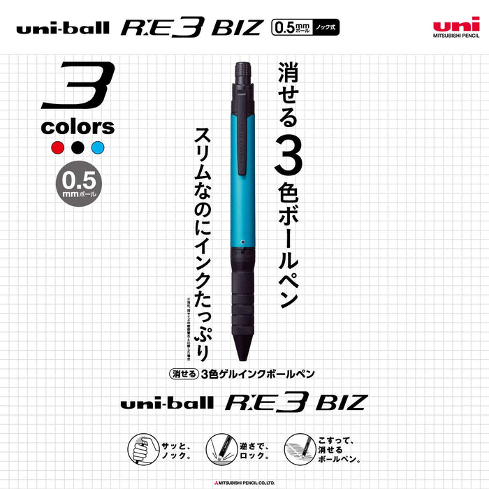 Mitsubishi Pencil Erasable Uniball Re3 Biz 0.5mm 3-Color Ballpoint Pen Turquoise