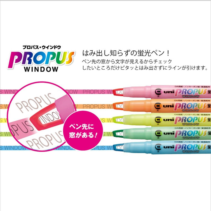 Mitsubishi Pencil Soft Color Highlighter with Window Propass - 5 Color Set