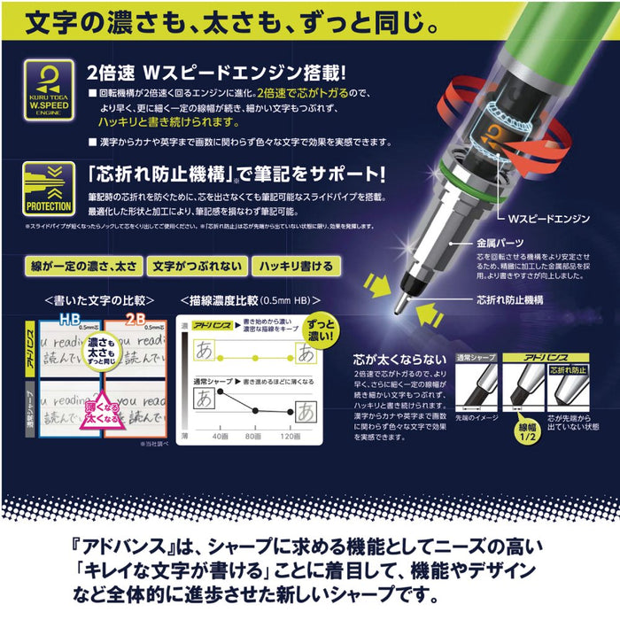 三菱铅笔 Kurtga Advance 0.3 防断芯自动铅笔 海军蓝