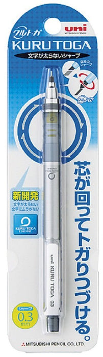 Mitsubishi Pencil Kurtoga Mechanical Pencil 0.3 Silver with Automatic Lead Rotation