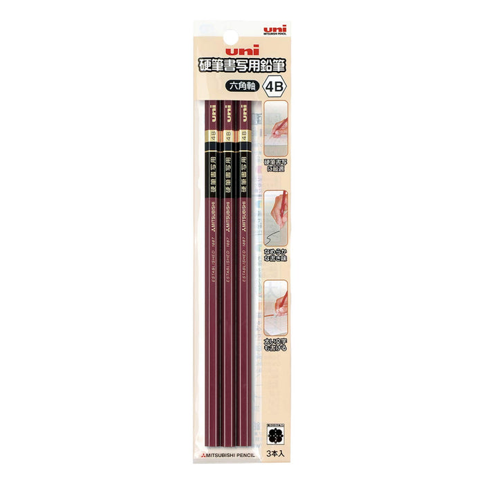 Mitsubishi Pencil 4B Hard Calligraphy Hexagonal Shaft 3 Pack Uks6K3P4B