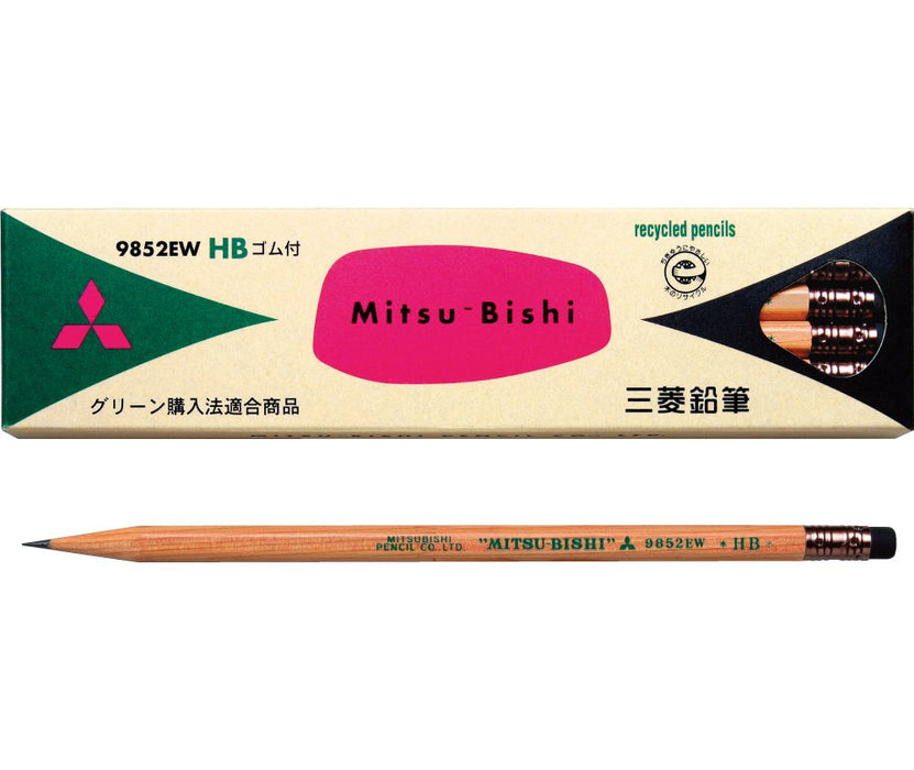 Mitsubishi Pencil HB Recycled 9852Ew Pencils with Eraser Pack of 12