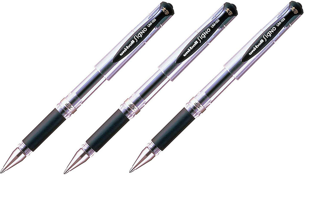 Mitsubishi Pencil Uniball Signo UM-153 Black Bold 1.0mm Rollerball Gel Pen Pack of 3