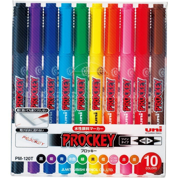 Mitsubishi Pencil Plocky Twin Extra Fine 10 Color Water-Based Pen Set