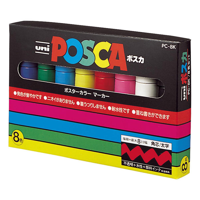 Mitsubishi Pencil 8-Color Water-Based Posca Pen with Bold Square Lead Pc8K8C