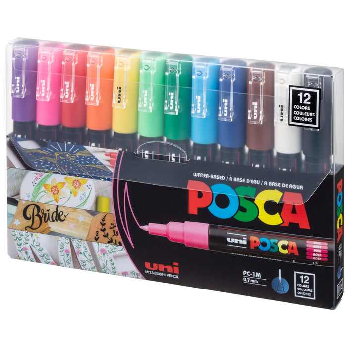 Mitsubishi Pencil 12 Colors Pc-1M.12C Posca Water-Based Extra Fine Pen Set