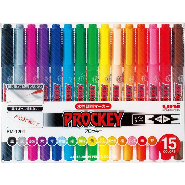 Mitsubishi Pencil Procky Twin Water-Based Pen Extra Fine 15 Colors