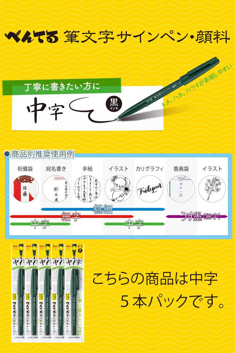 Pentel 中号笔尖笔迹签字笔颜料型 5 支 Xsesp15Ma