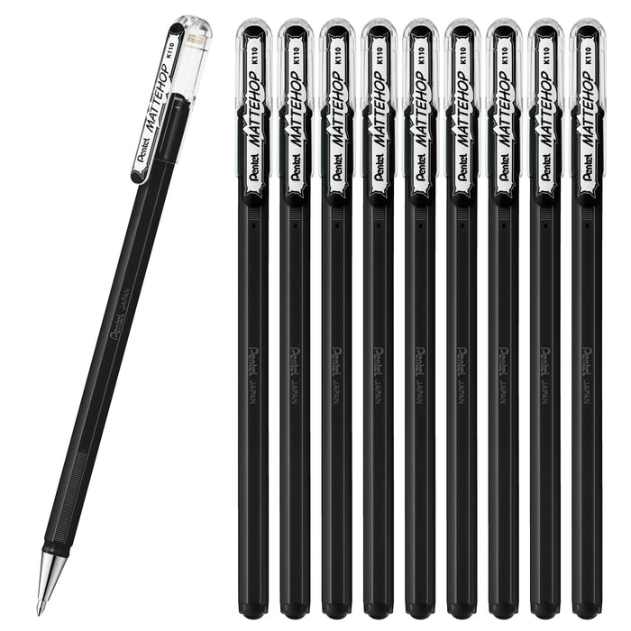 Pentel 10 件套哑光黑彩色圆珠笔套装 K110-Va