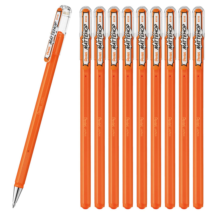 Pentel 10-Pack Matte Hop Orange Color Ballpoint Pens K110-Vf