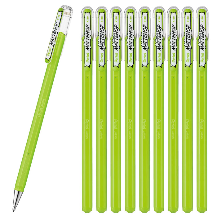 Pentel Matte Hop Yellow Green Color Ballpoint Pens Pack of 10